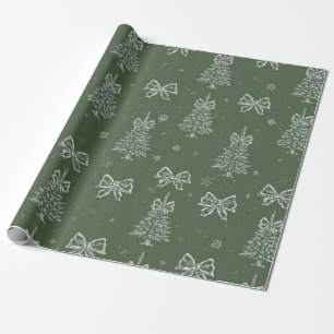 Papier Cadeau Vert sauge vintage Toile de Noël d'hiver (4)