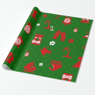 Papier Cadeau vert tropical de noël tiki rétro