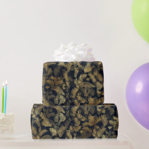 Papier Cadeau Vert tropicale moderne Bleu Gold Foliage