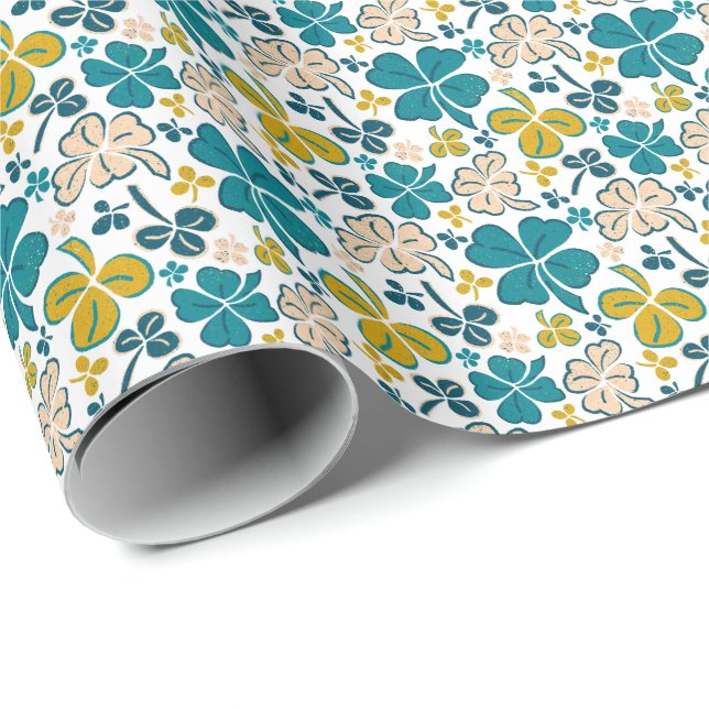 Papier Cadeau Verte Lucky Shamrock Clover St Patrick`s Day Wra (Coin rond)