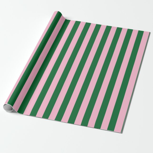 Papier Cadeau Vertical Stripe Pattern in Pink and Green (Déroulé)