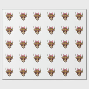 Papier Cadeau Vêtement Rétro Lunettes Cœur Vache Highland Mignon