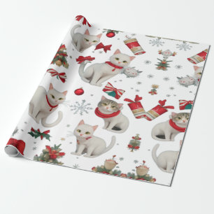 Papier Cadeau Vibes de Noël Chats sans couture Motif