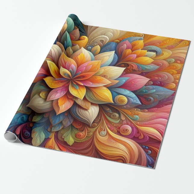 Papier Cadeau Vibrant 3D Abstrait Floral Oil Texture Art (Déroulé)