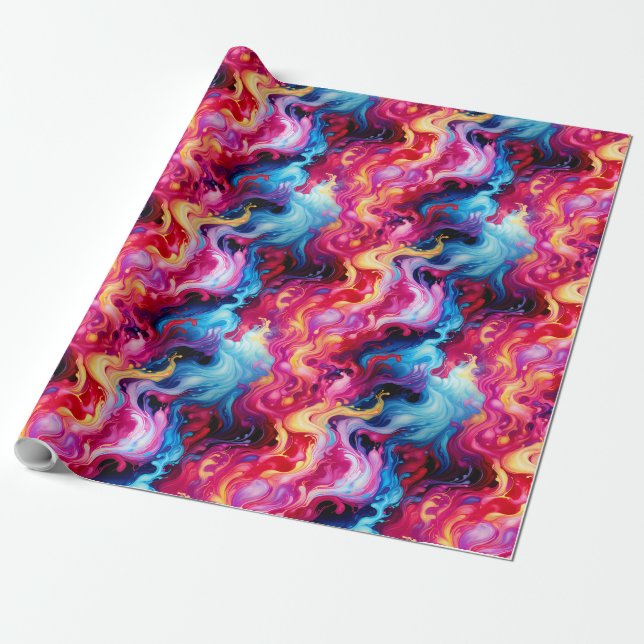 Papier Cadeau Vibrant Abstract Fluid Art Wrapping Paper (Déroulé)