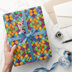 Papier Cadeau Vibrant Coloré Vitrage Motif