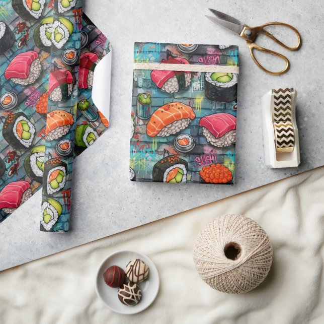 Papier Cadeau Vibrant Graffiti Sushi Wrapping Paper (Artisanat)