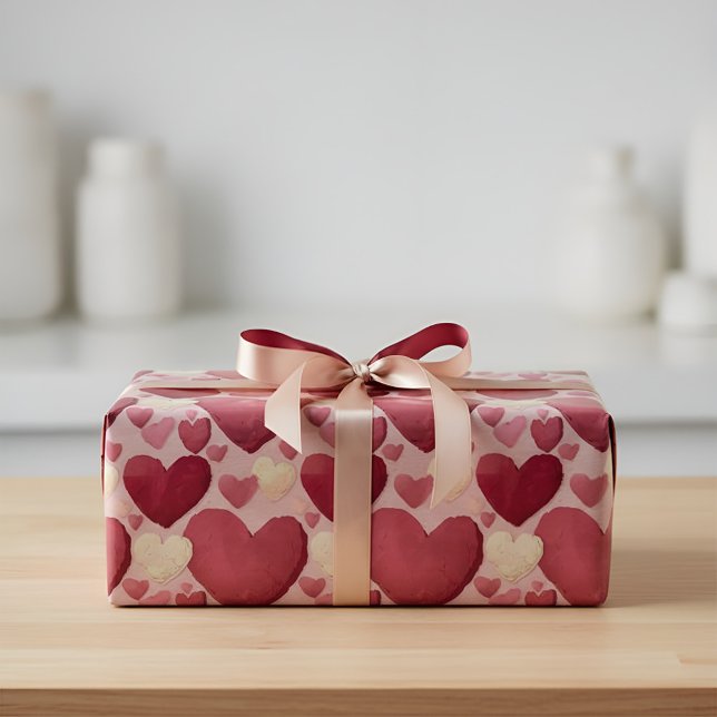 Papier Cadeau Vibrant Heart Pattern Wrapping Paper - Pink, Red,  (Créateur téléchargé)