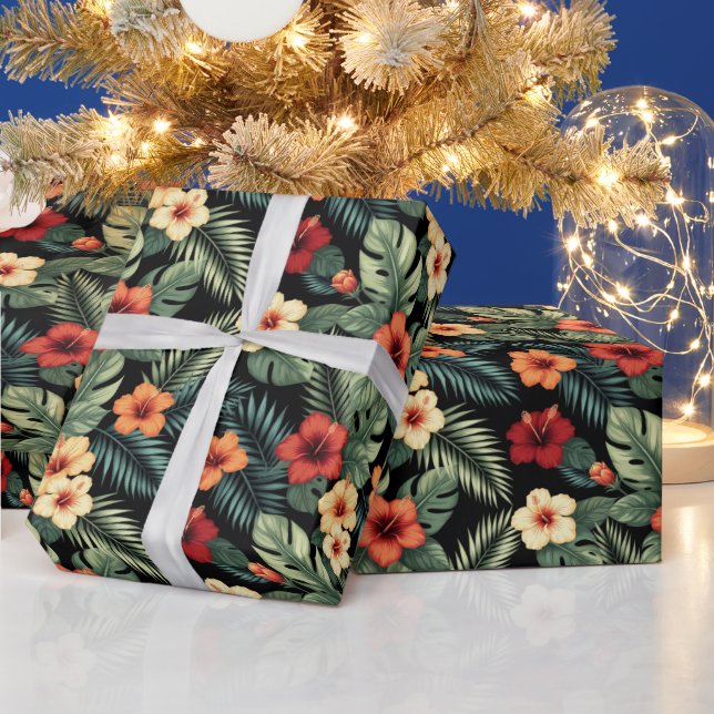 Papier Cadeau Vibrant Magenta Hibiscus Tropical Florals (Vacances)