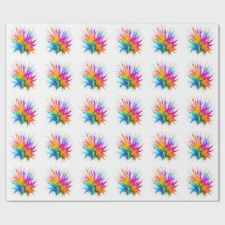 Papier Cadeau Vibrant Rainbow Paint Splatter Explosion