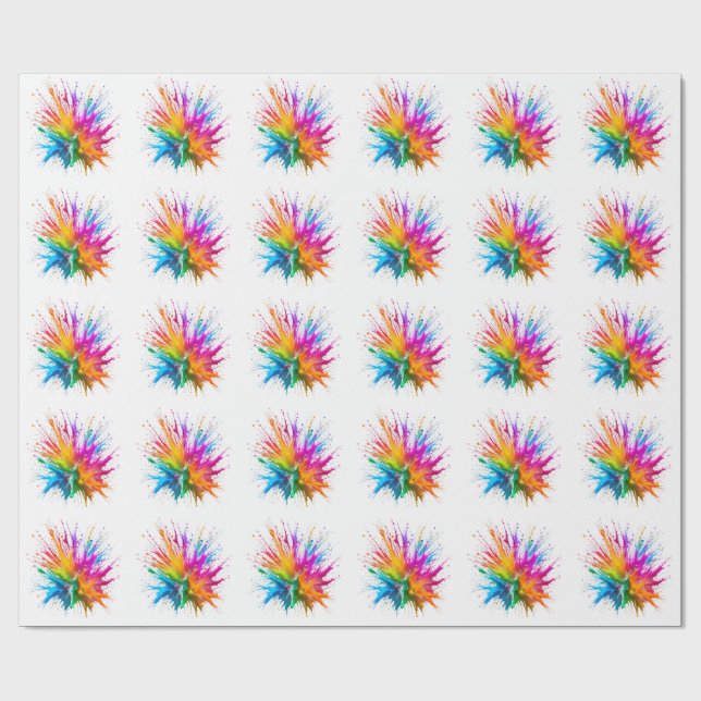 Papier Cadeau Vibrant Rainbow Paint Splatter Explosion (Plat)