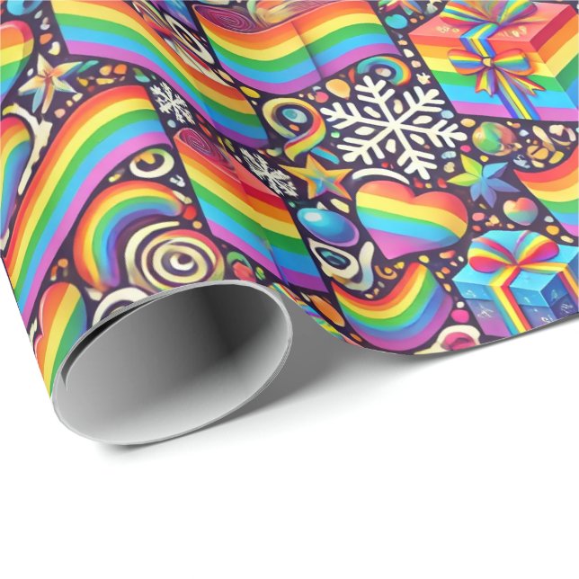 Papier Cadeau Vibrant Rainbow Pride Christmas Wrapping Paper (Coin rond)
