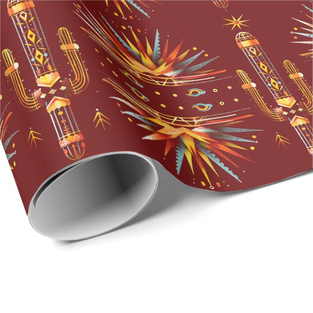 Papier Cadeau Vibrant Sunburst Motif Sud-Ouest (Coin rond)