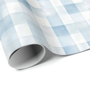 Papier Cadeau Vichy Bleu à Carreaux pour Chambre de Bébé Garçon,