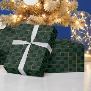 Papier Cadeau Vichy vert et or élégant