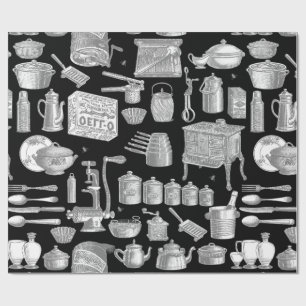 Papier Cadeau victorien vintage antique cuisine cuisinière toile