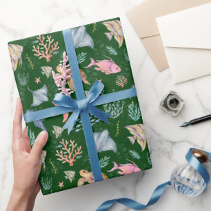 Papier Cadeau Vie océanique aquarelle forêt verte texturée