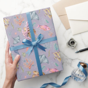 Papier Cadeau Vie océanique aquarelle texture violet clair