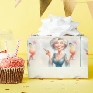 Papier Cadeau Vieille Dame Classique Avec Cocktail