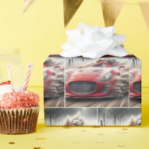 Papier Cadeau Vieille dame conduisant une voiture de sport rouge