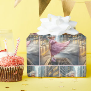 Papier Cadeau Vieille dame d'anniversaire debout sur une bouche