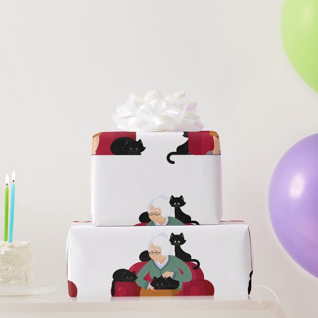 Papier Cadeau Vielle Dame de chat (Créateur téléchargé)