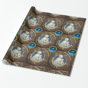 Papier Cadeau VIERGE AVEC ENFANT, Pierres de saphir bleu