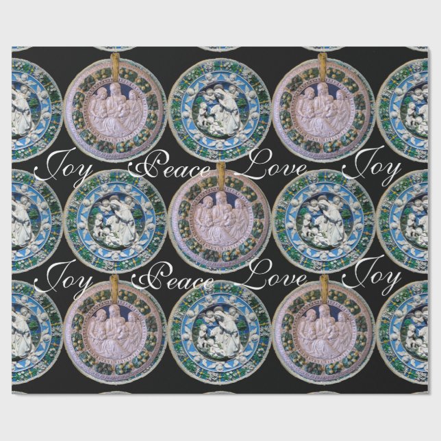 PAPIER CADEAU VIERGE, ENFANT ET ANGES, NATIVITÉ CHRISTMAS ROUNES (Plat)