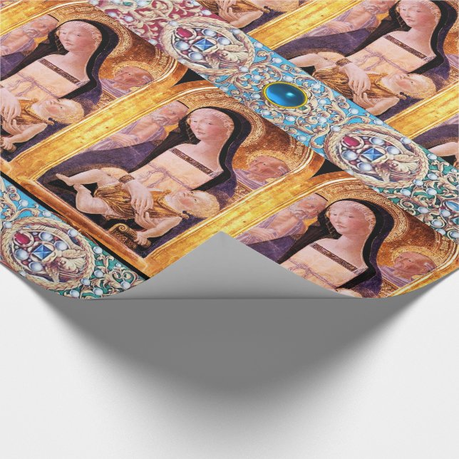 PAPIER CADEAU VIERGE ET ENFANT, ANGELS AUX PIERRES BLEU ROUGE (Coin)