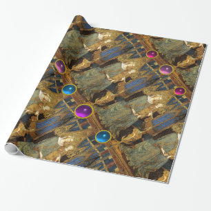 PAPIER CADEAU VIERGE ET ENFANT AVEC BLEU, ROSE, PIERRE GEMSTONES
