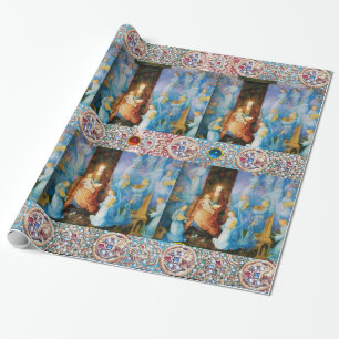 PAPIER CADEAU VIERGE ET ENFANT, CONCERT D'ANGELS, BIJOUX PRÉCIEU