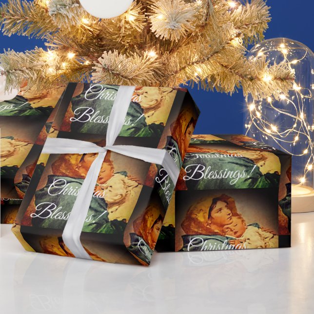 Papier Cadeau Vierge Marie avec Noël d'enfant (Vacances)