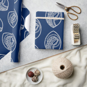 Papier Cadeau Vierge Marie, dentelle blanche, bleu marine
