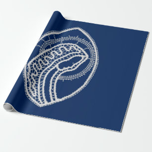 Papier Cadeau Vierge Marie, dentelle blanche, bleu marine