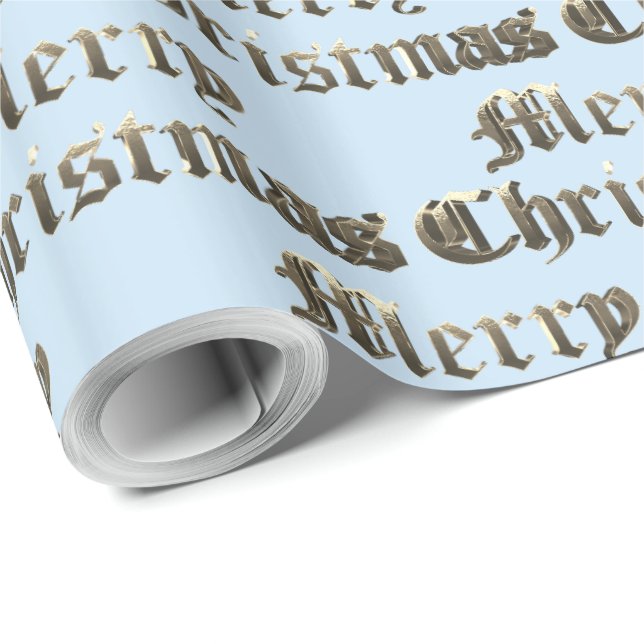 Papier Cadeau Vieux anglais Lettering Gold et Bébé Bleu Noël (Coin rond)