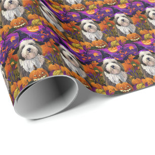 Papier Cadeau Vieux anglais Sheepdog Halloween sorcier Citrouill
