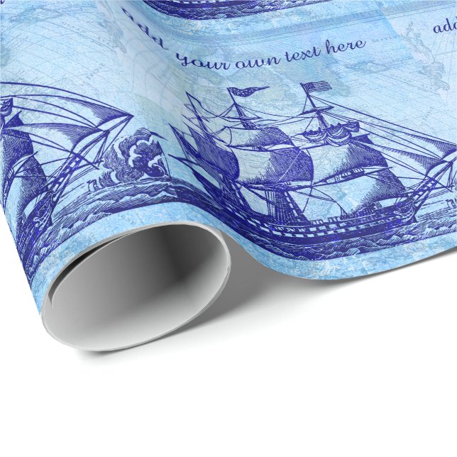 Papier Cadeau Vieux bateau et carte Blue Beach House (Coin rond)