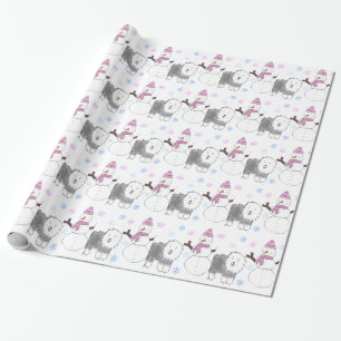 Papier Cadeau Vieux chien de berger et bonhomme de neige anglais
