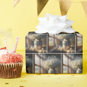 Papier Cadeau Vieux Lait Can avec Bouquet Daisy