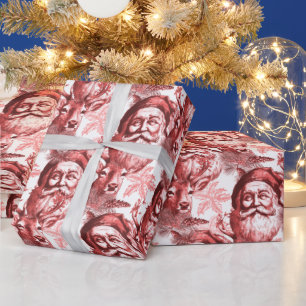 Papier Cadeau Vieux Lithographe Père Noël Et Rouge De Rennes