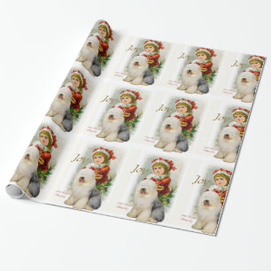 Papier Cadeau Vieux Noël anglais de cru de chien de berger