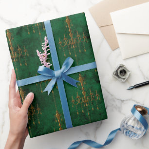 Papier Cadeau Vieux Or Émeraude Français