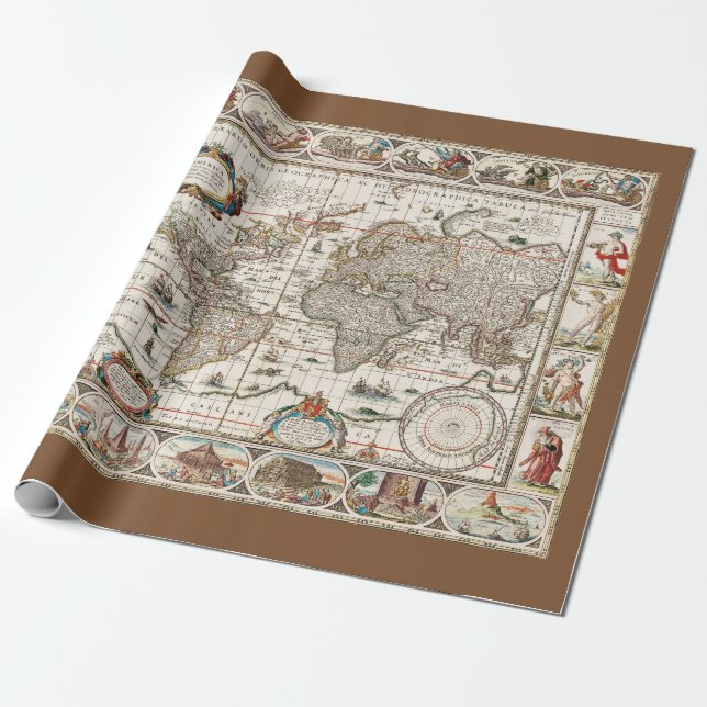 Papier Cadeau vieux papier de carte (Déroulé)