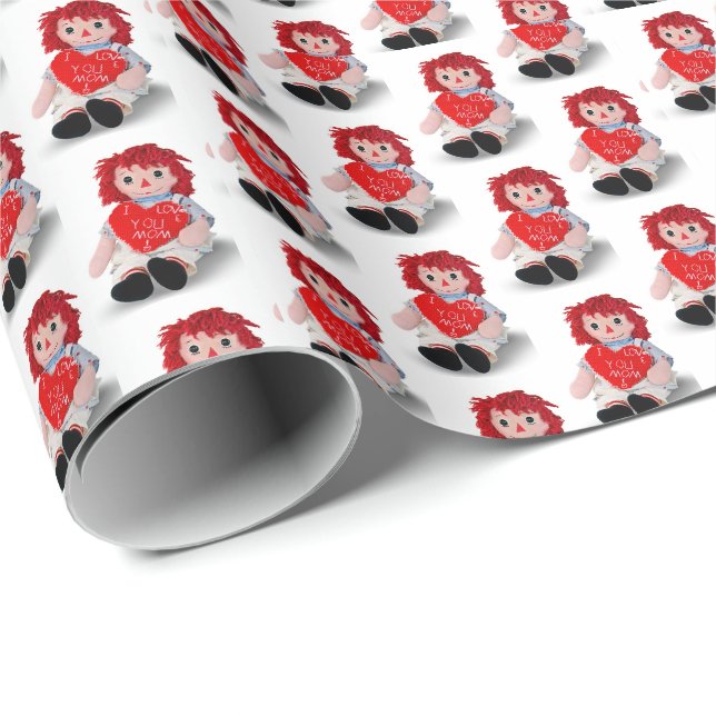 Papier Cadeau Vieux Rag Poupée avec coeur pour maman (Coin rond)
