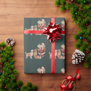 Papier Cadeau Vieux Santa Retriever Doré Noël Maman de Chien