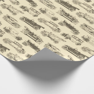 Papier Cadeau Vieux-temps Gold Beige Vintage Motif de voiture