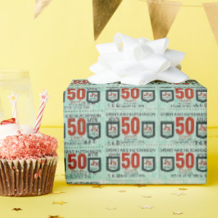 Papier Cadeau Vieux timbres verts