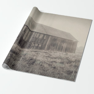Papier Cadeau Vieux Vintage Rustique Noir Et Blanc Grange En Cha
