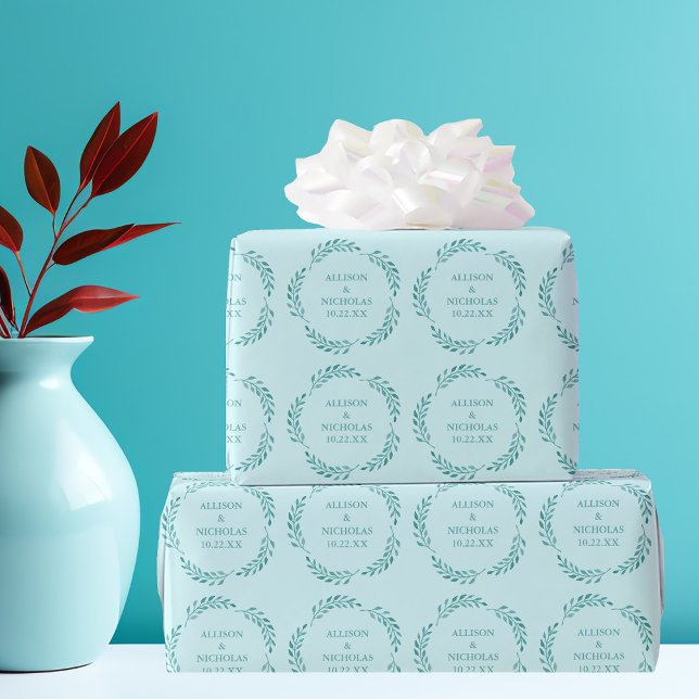 Papier Cadeau Vigne botanique turquoise Monogramme Chic Beach Ma (Créateur téléchargé)