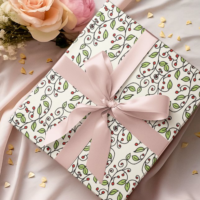 Papier Cadeau Vignes de printemps Levé à la main (This hand-illustrated gift wrap is unique -- and perfect for all kinds of spring occasions.)